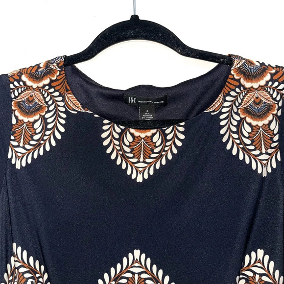 INC International Concepts Black Boho Print Knee-length Shift Dress 6 Women’s - Picture 2 of 11